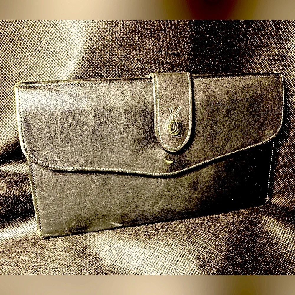 Yves Saint Laurent Clutch Vintage Lambskin Silk Lined Monogram 70s Rare YSL - Picture 8 of 12
